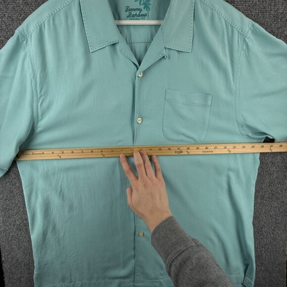 Tommy Bahama All Silk Light Blue Short Sleeve Button Up Shirt Hawaii Solid XL - Picture 5 of 16